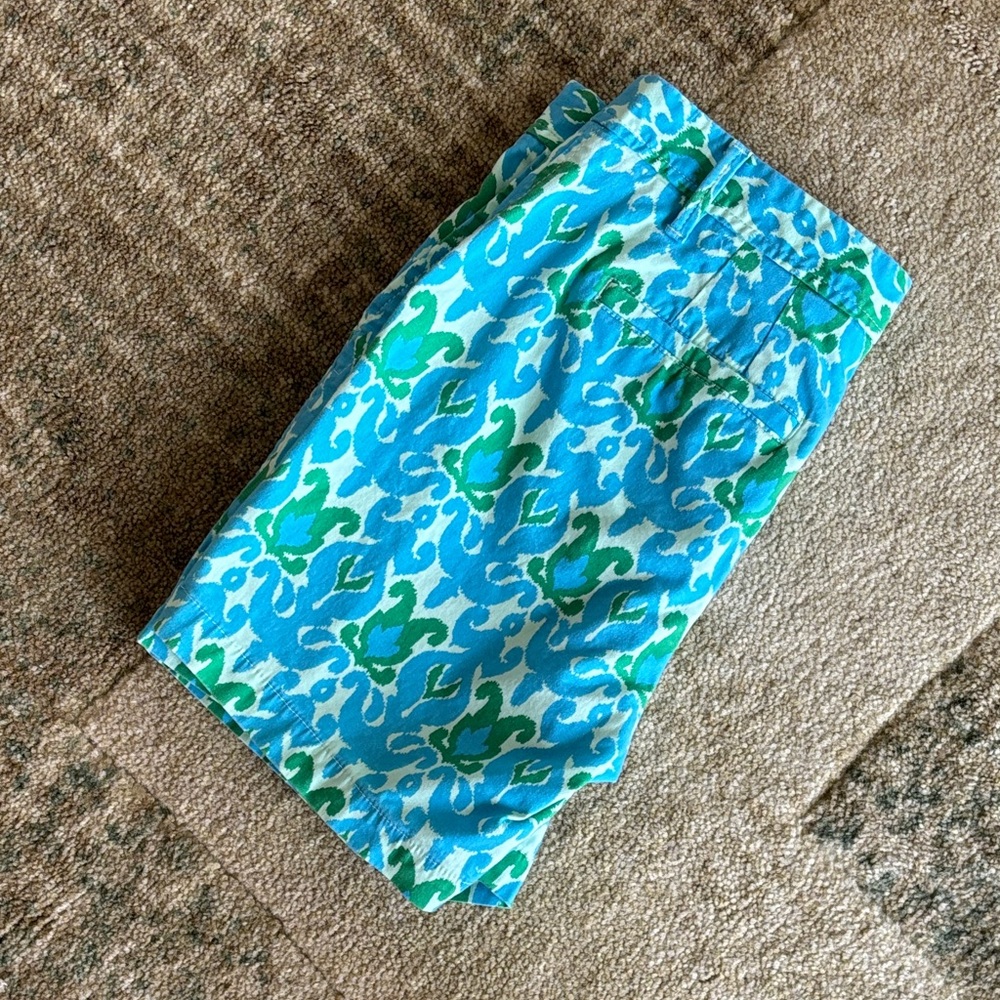 Talbots Relaxed Chino Turquoise & Green Patterned Cotton Shorts - Picture 4 of 12
